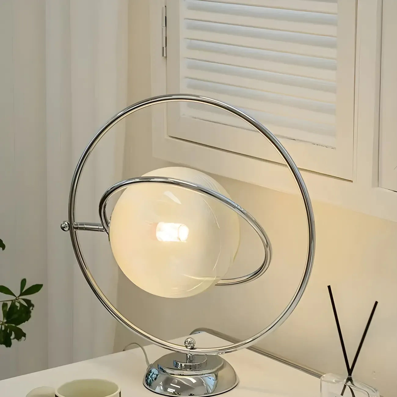 Art Deco Glass Globe Silver Table Lamp for Living Room