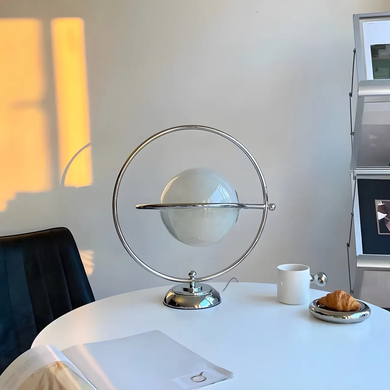 Art Deco Glass Globe Silver Table Lamp for Living Room