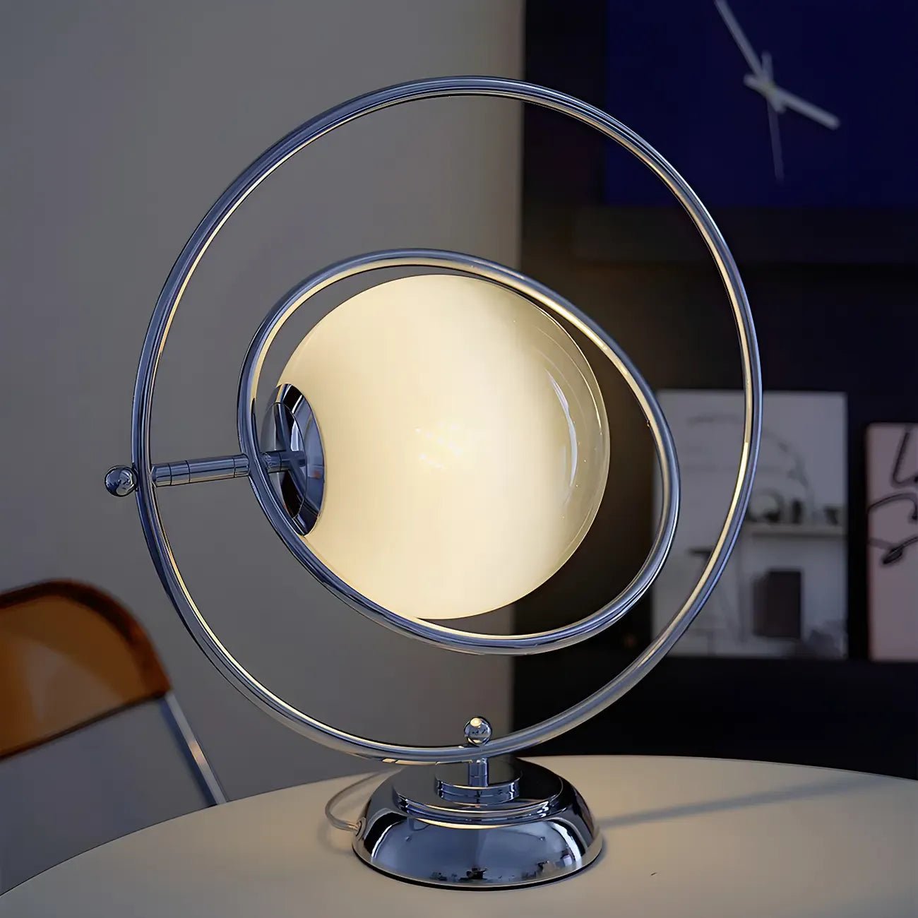 Art Deco Glass Globe Silver Table Lamp for Living Room