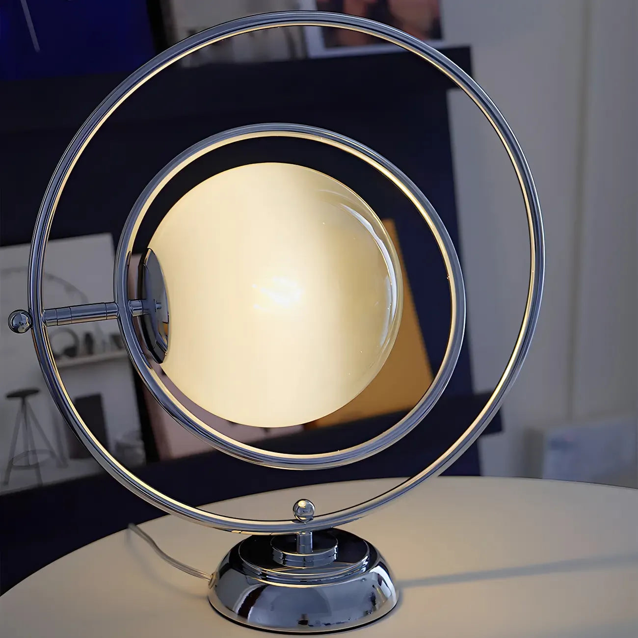 Art Deco Glass Globe Silver Table Lamp for Living Room