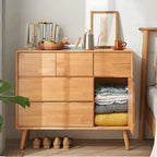 Retro Natural Wood Combo Dresser with Cabinets and Shelves