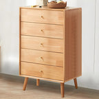 Retro Natural Wood Combo Dresser with Cabinets and Shelves