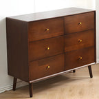 Retro Natural Wood Combo Dresser with Cabinets and Shelves