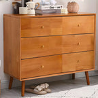 Retro Natural Wood Combo Dresser with Cabinets and Shelves
