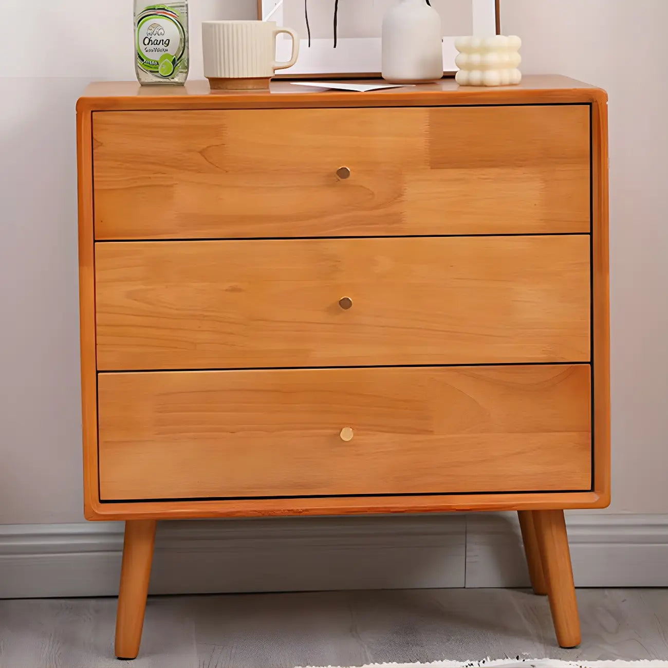 Retro Natural Wood Combo Dresser with Cabinets and Shelves