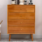 Retro Natural Wood Combo Dresser with Cabinets and Shelves