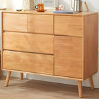 Retro Natural Wood Combo Dresser with Cabinets and Shelves