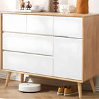 Retro Natural Wood Combo Dresser with Cabinets and Shelves