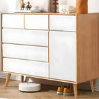 Retro Natural Wood Combo Dresser with Cabinets and Shelves