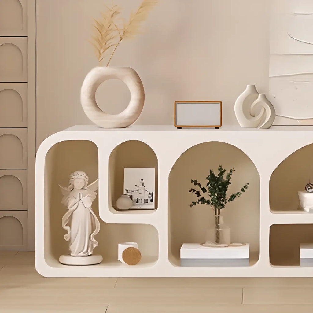 79 Minimalist White Rectangle Wood Open Storage TV Stand