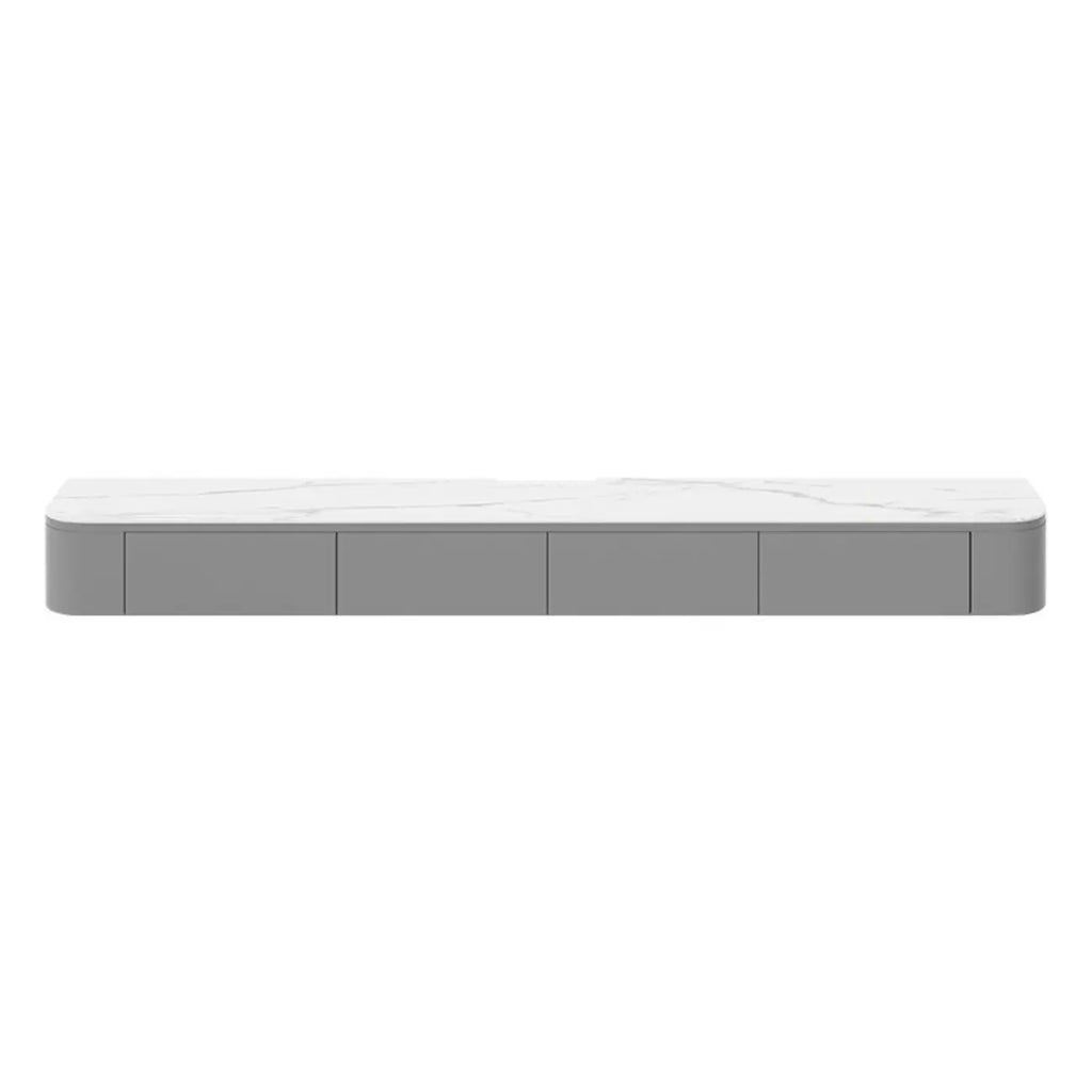 Rectangle White Solid Wood Floating TV Stand with Storage
