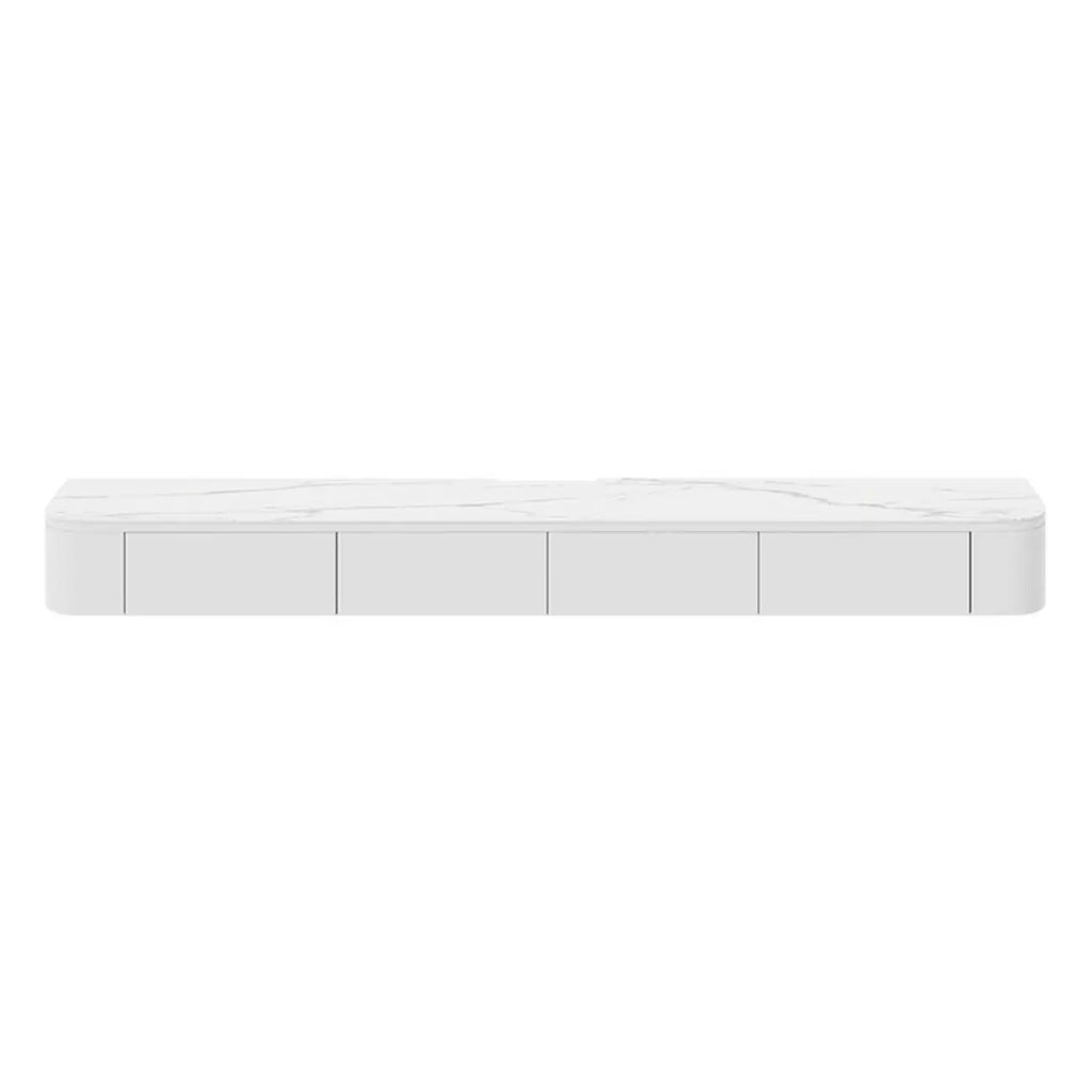Rectangle White Solid Wood Floating TV Stand with Storage