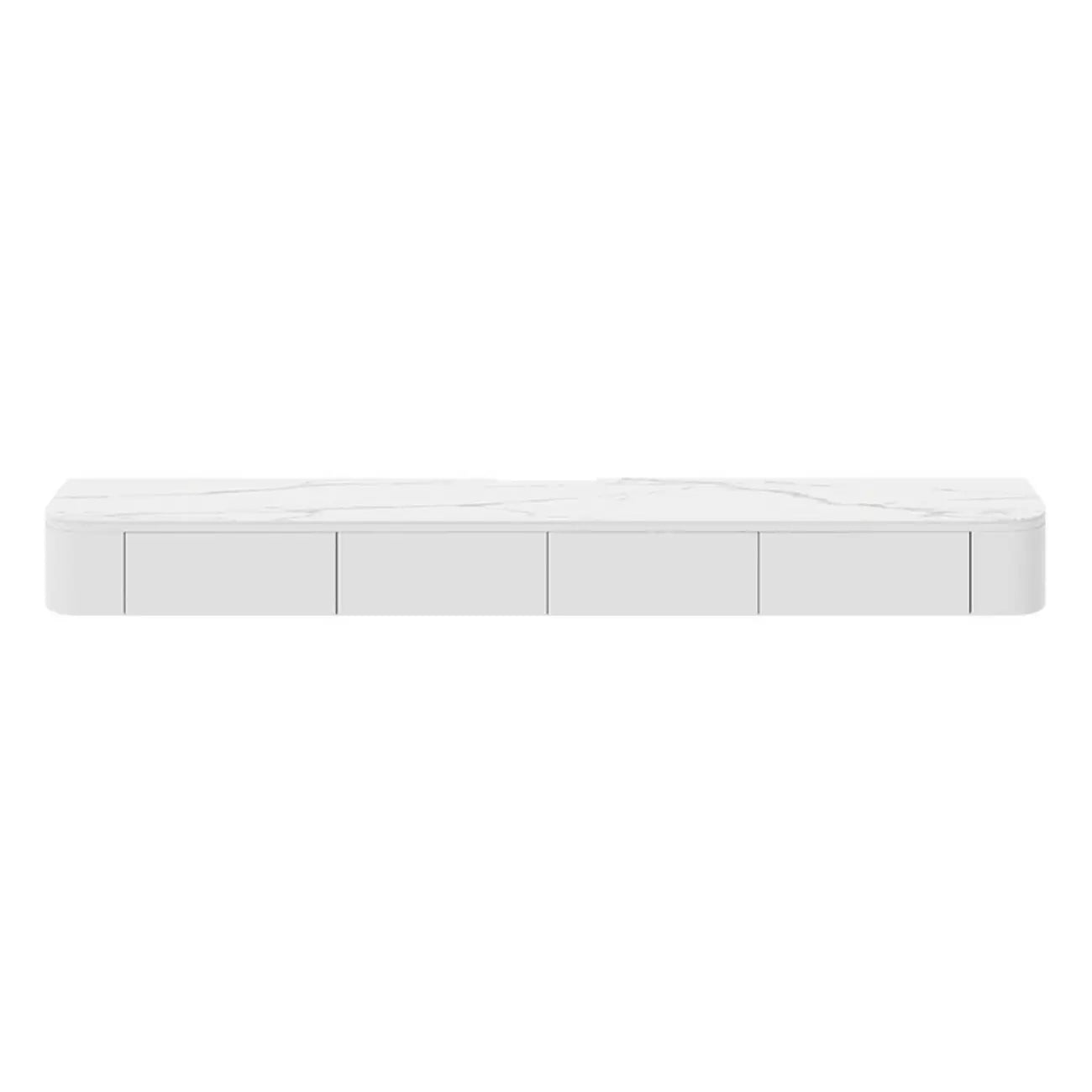Rectangle White Solid Wood Floating TV Stand with Storage