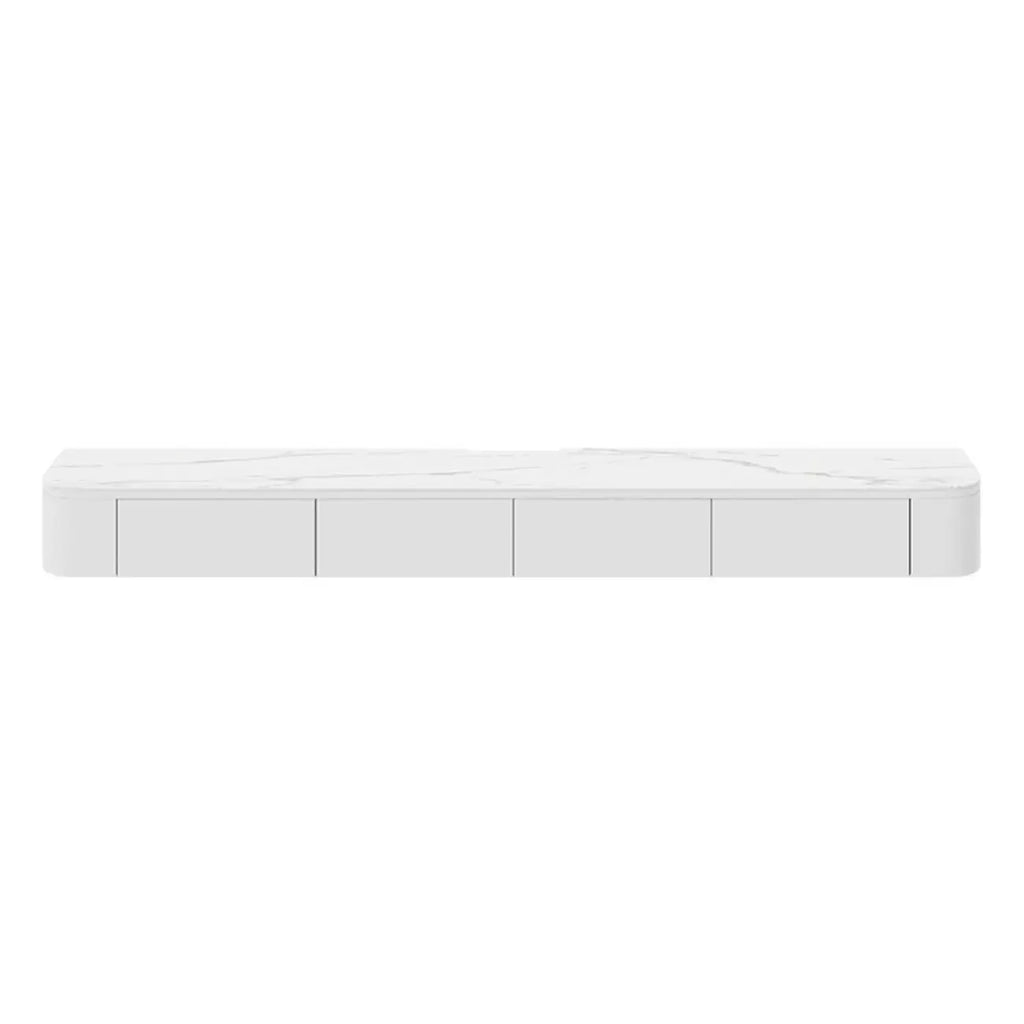 Rectangle White Solid Wood Floating TV Stand with Storage