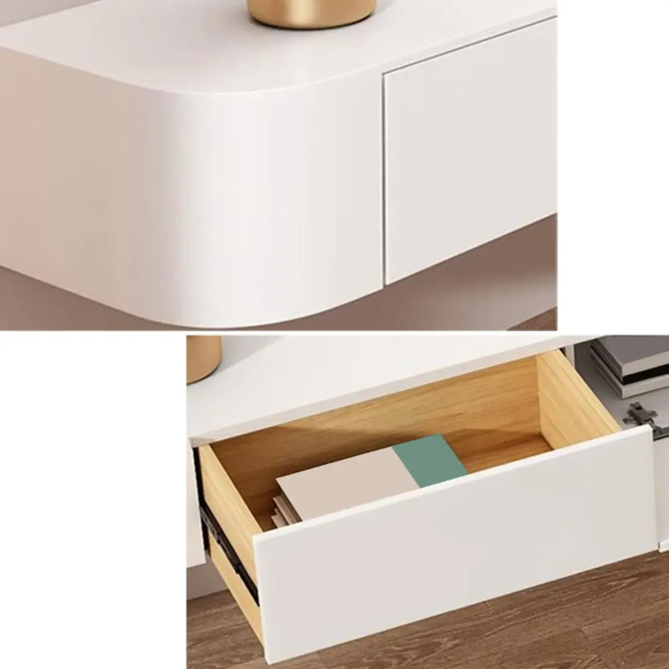 Rectangle White Solid Wood Floating TV Stand with Storage