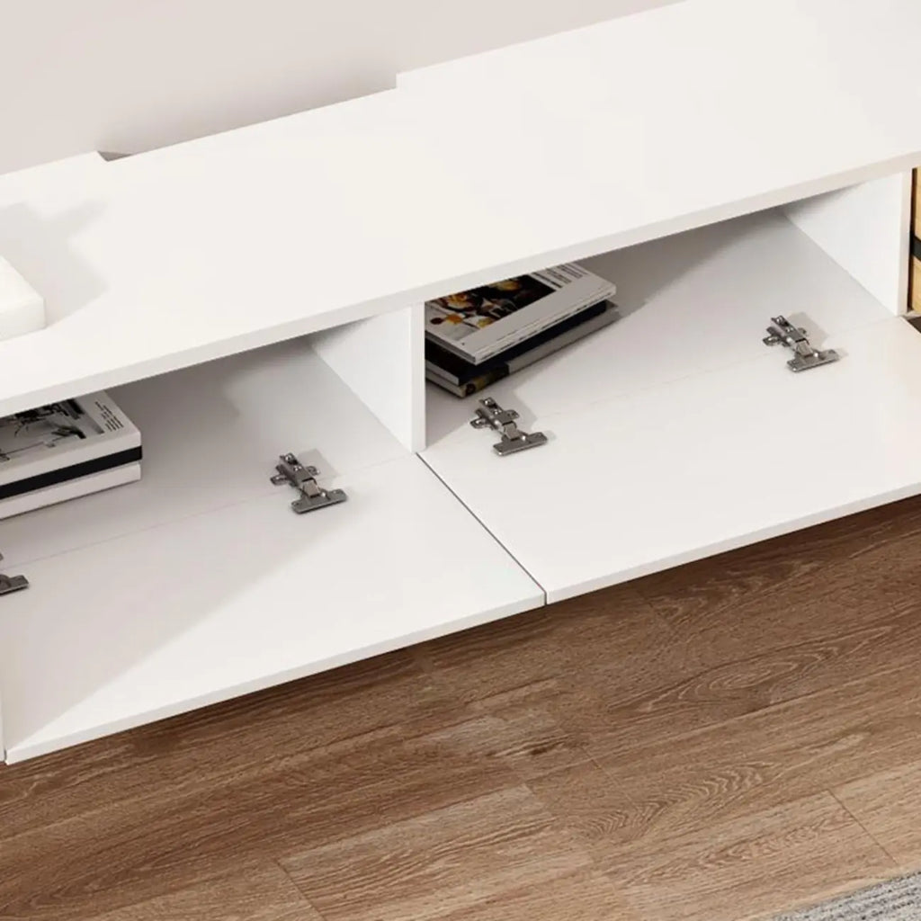 Rectangle White Solid Wood Floating TV Stand with Storage