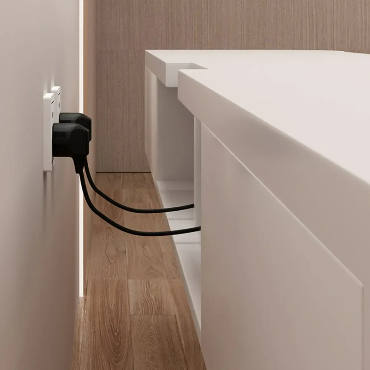 Rectangle White Solid Wood Floating TV Stand with Storage