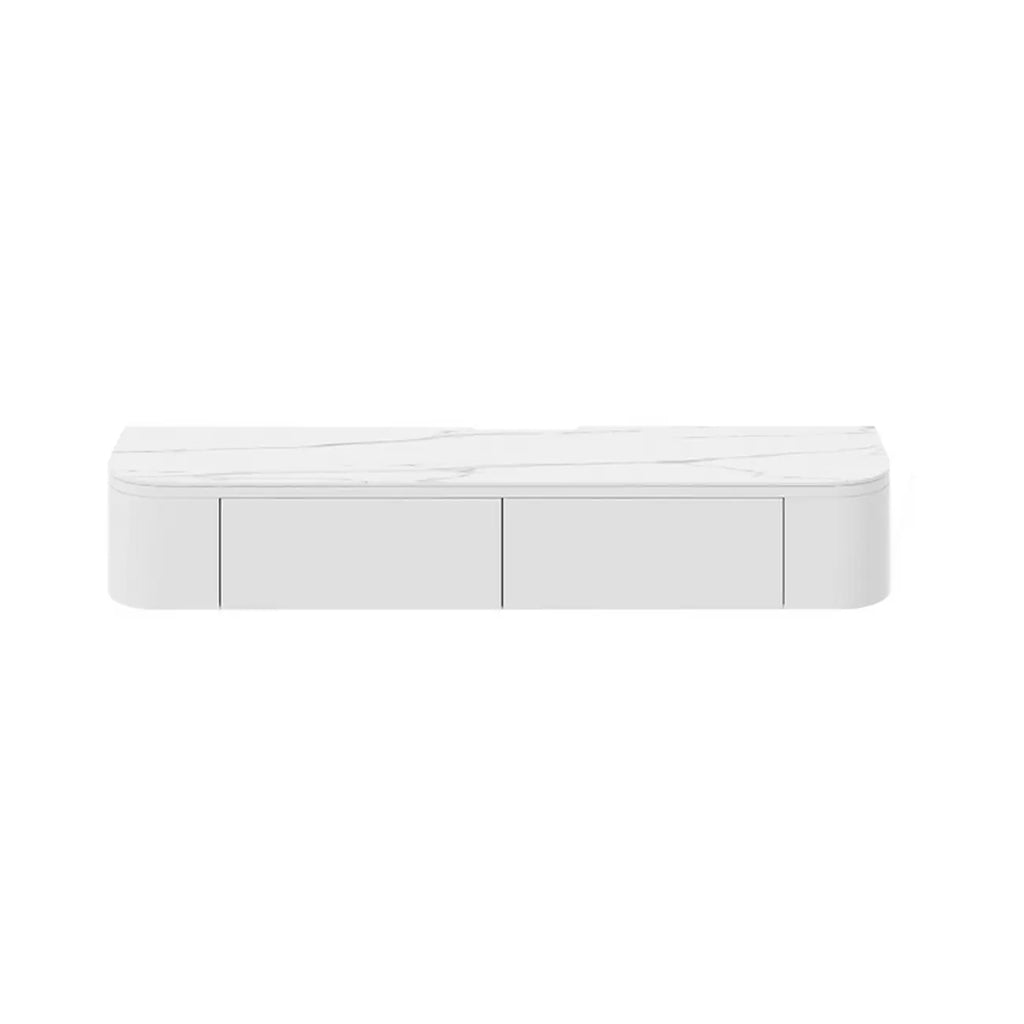 Rectangle White Solid Wood Floating TV Stand with Storage