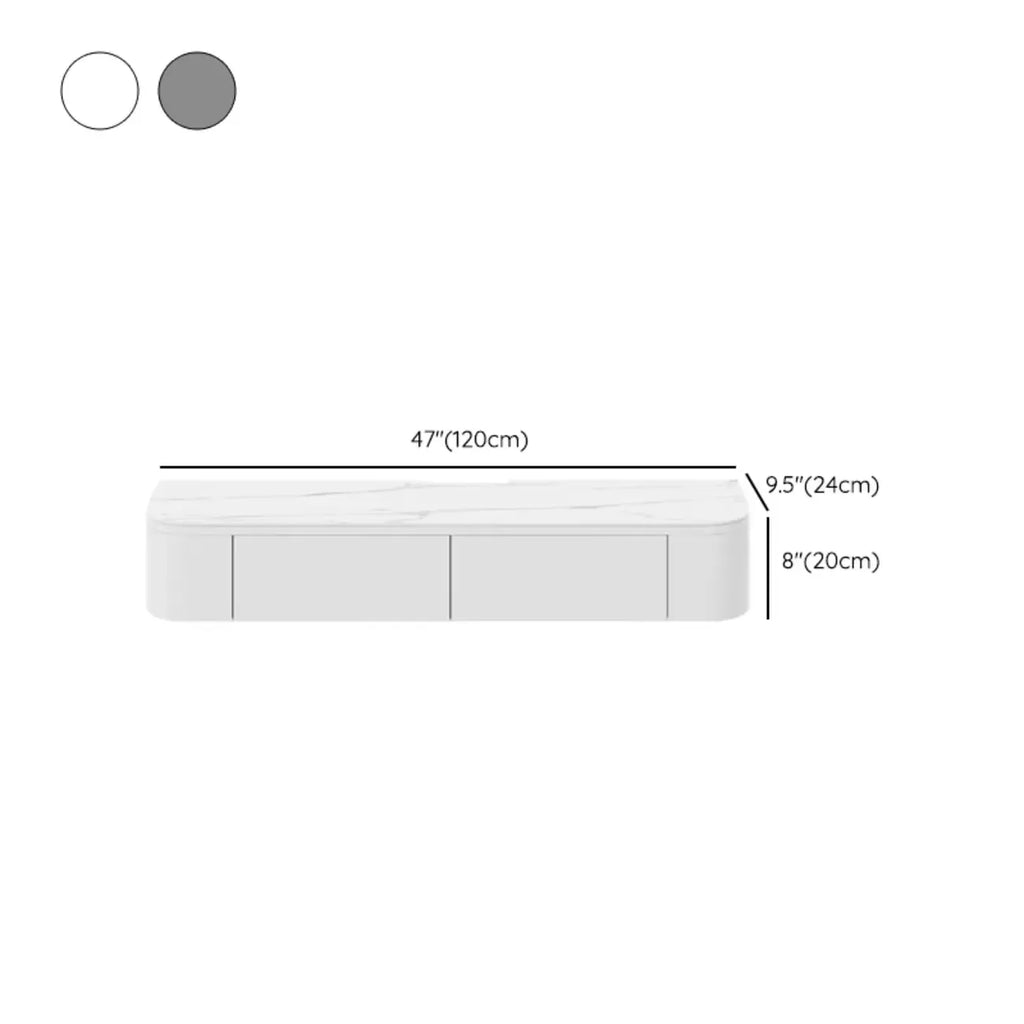 Rectangle White Solid Wood Floating TV Stand with Storage
