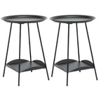 2-Tier Black Metal Side Table with Tray Top and Storage