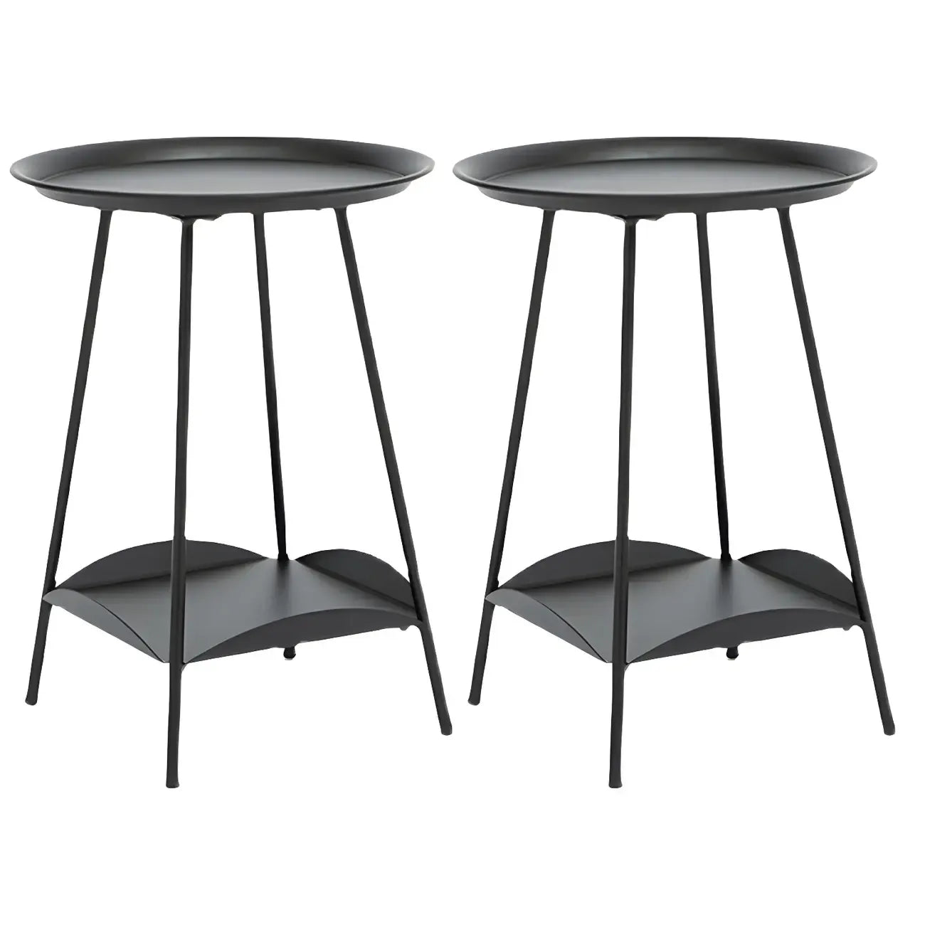 2-Tier Black Metal Side Table with Tray Top and Storage