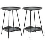 2-Tier Black Metal Side Table with Tray Top and Storage