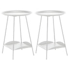 2-Tier Black Metal Side Table with Tray Top and Storage