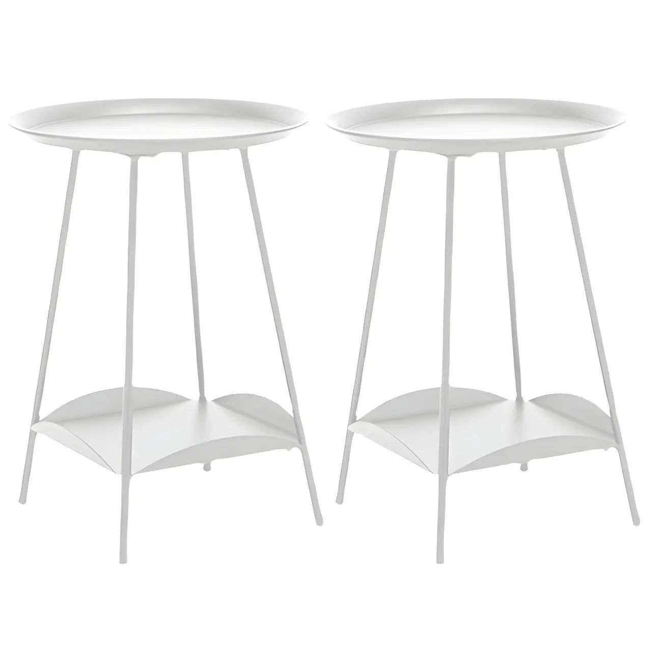 2-Tier Black Metal Side Table with Tray Top and Storage