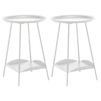 2-Tier Black Metal Side Table with Tray Top and Storage