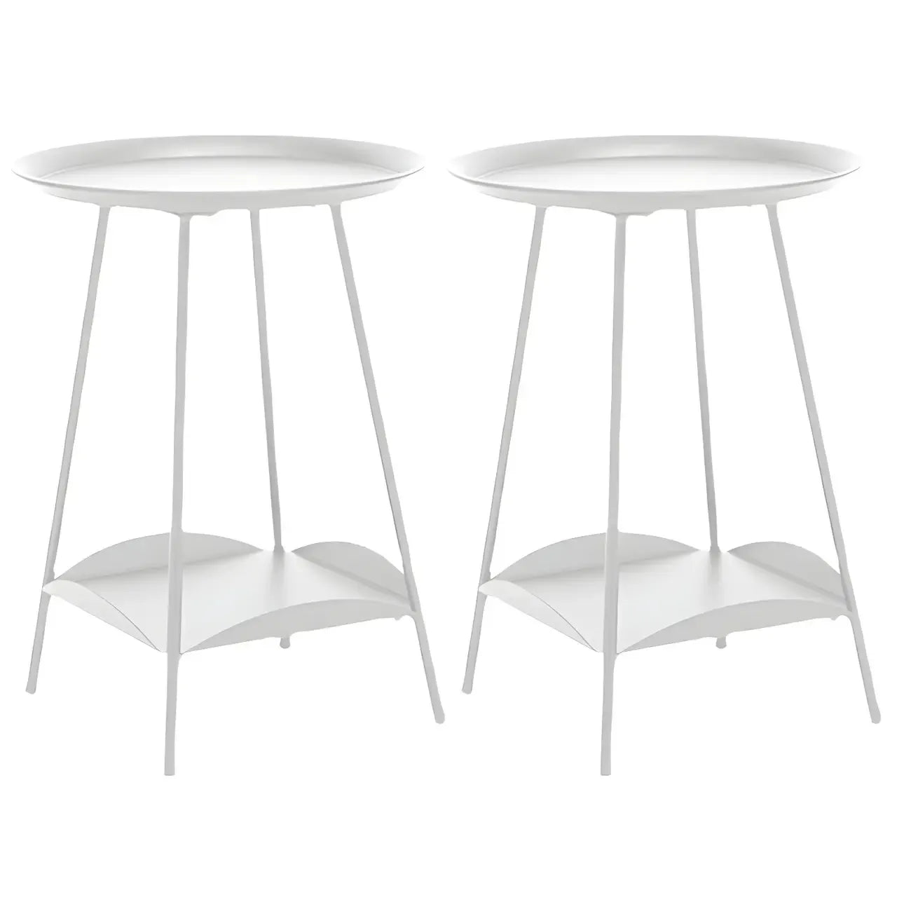 2-Tier Black Metal Side Table with Tray Top and Storage