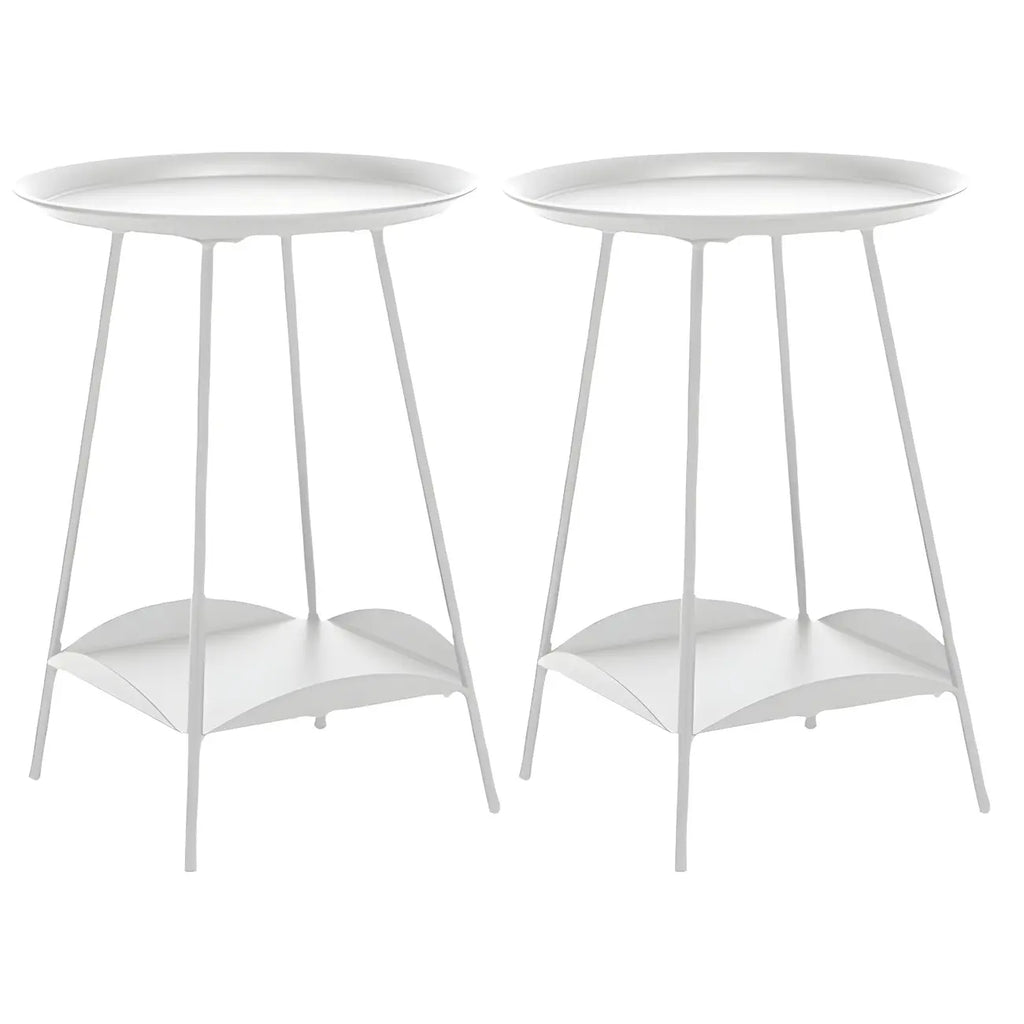 2-Tier Black Metal Side Table with Tray Top and Storage