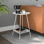 2-Tier Black Metal Side Table with Tray Top and Storage