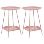 2-Tier Black Metal Side Table with Tray Top and Storage