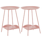 2-Tier Black Metal Side Table with Tray Top and Storage