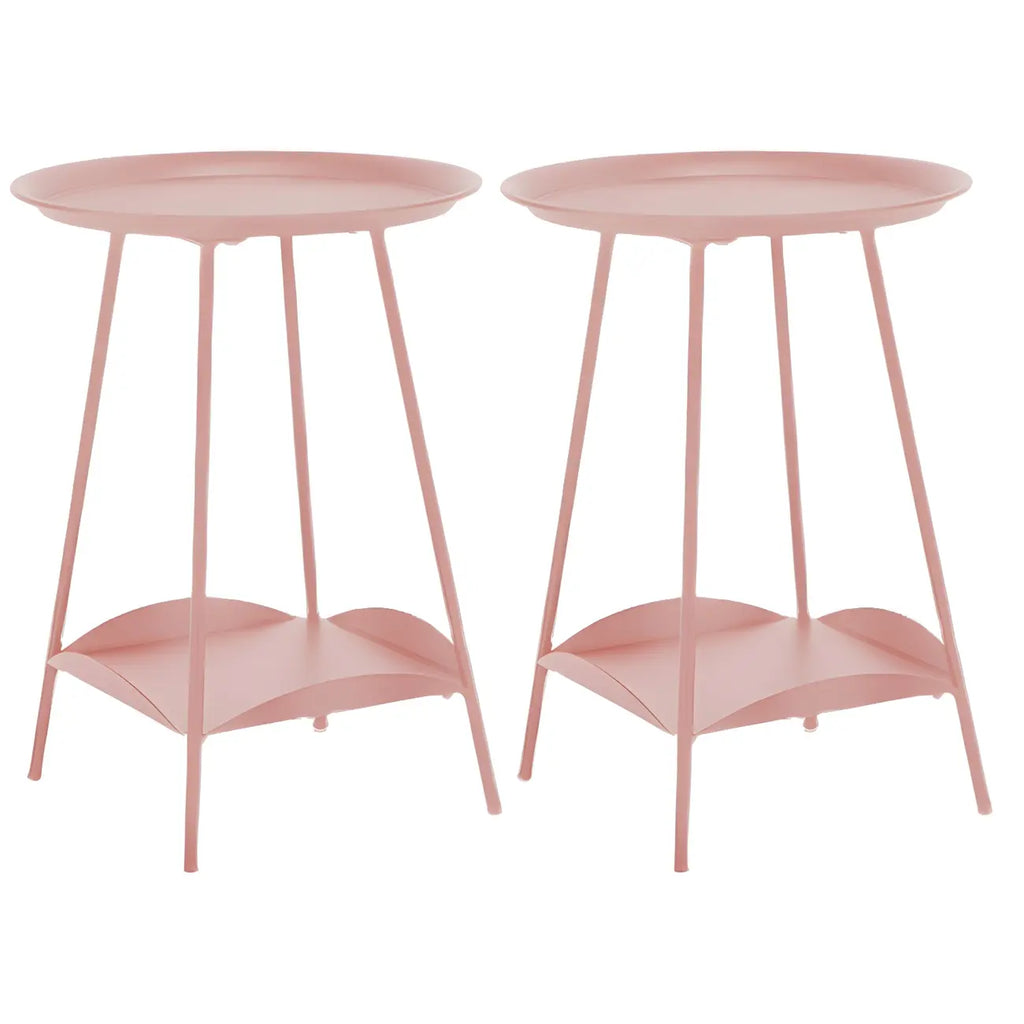 2-Tier Black Metal Side Table with Tray Top and Storage