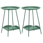 2-Tier Black Metal Side Table with Tray Top and Storage