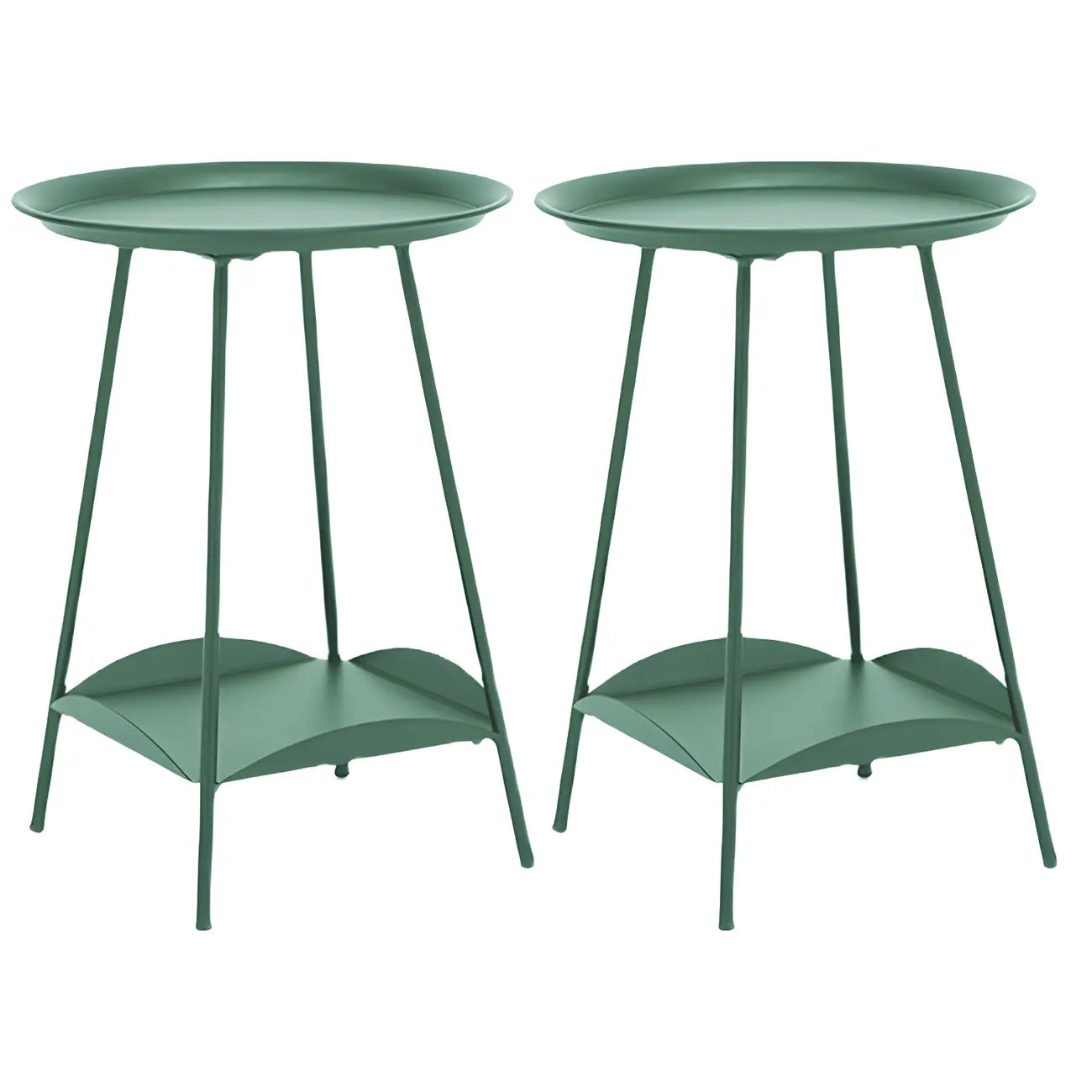 2-Tier Black Metal Side Table with Tray Top and Storage