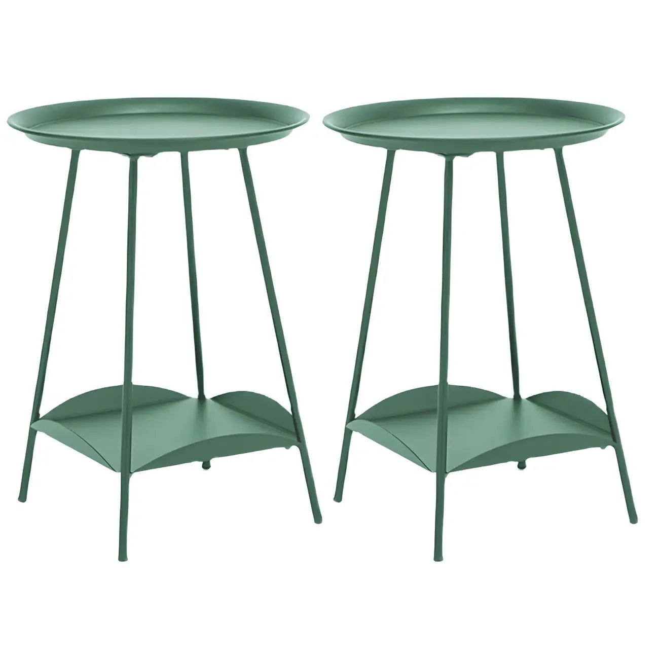 2-Tier Black Metal Side Table with Tray Top and Storage