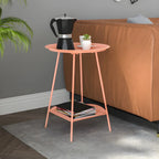 2-Tier Black Metal Side Table with Tray Top and Storage