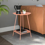 2-Tier Black Metal Side Table with Tray Top and Storage