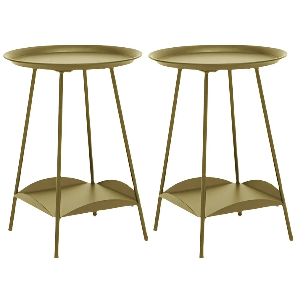 2-Tier Black Metal Side Table with Tray Top and Storage