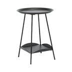 2-Tier Black Metal Side Table with Tray Top and Storage