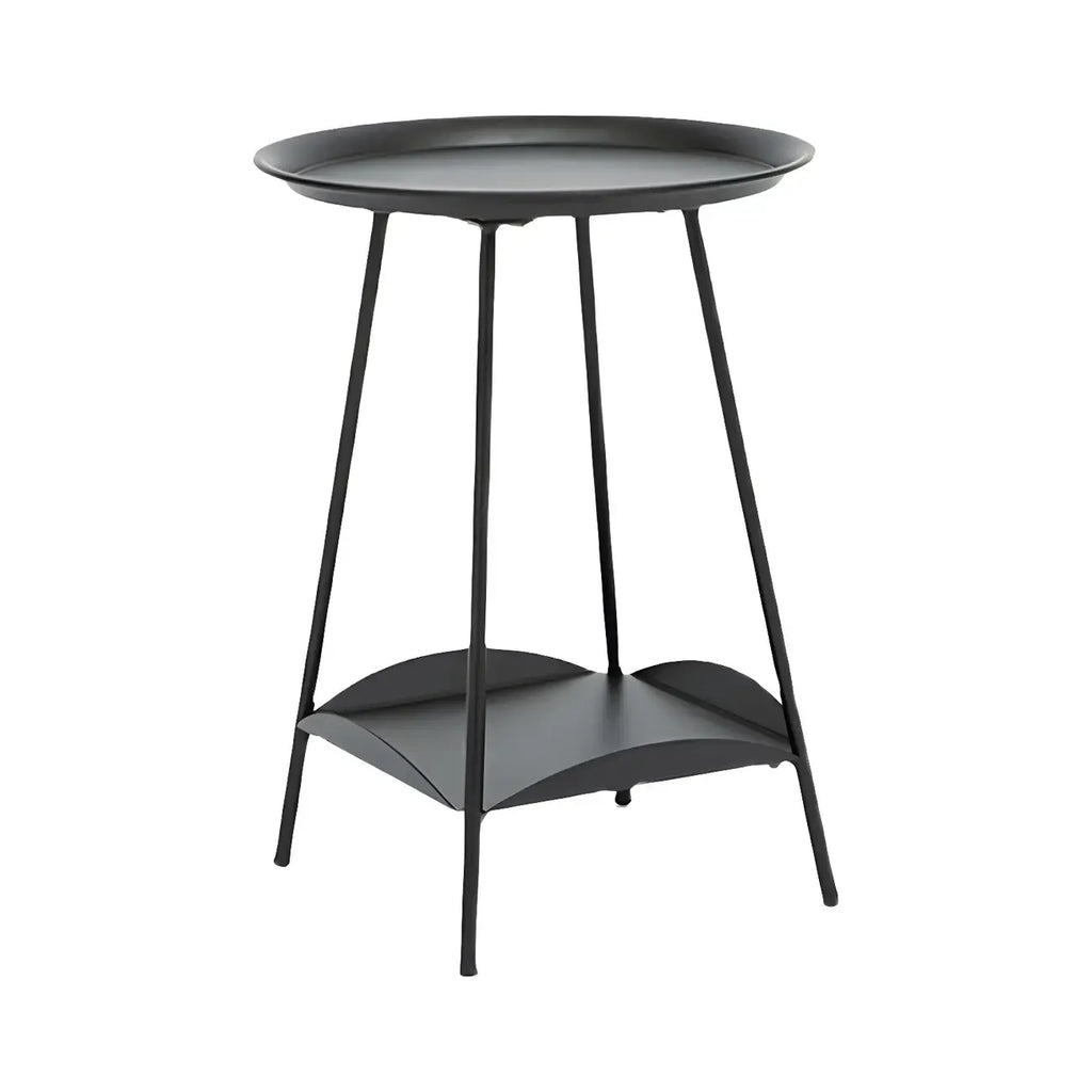 2-Tier Black Metal Side Table with Tray Top and Storage