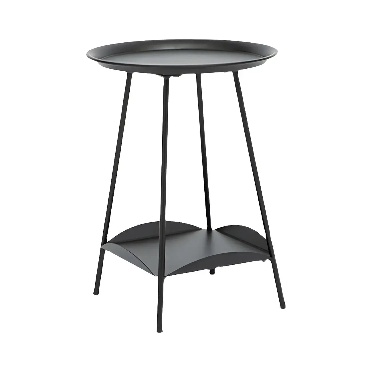 2-Tier Black Metal Side Table with Tray Top and Storage