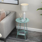 2-Tier Black Metal Side Table with Tray Top and Storage