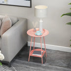 2-Tier Black Metal Side Table with Tray Top and Storage