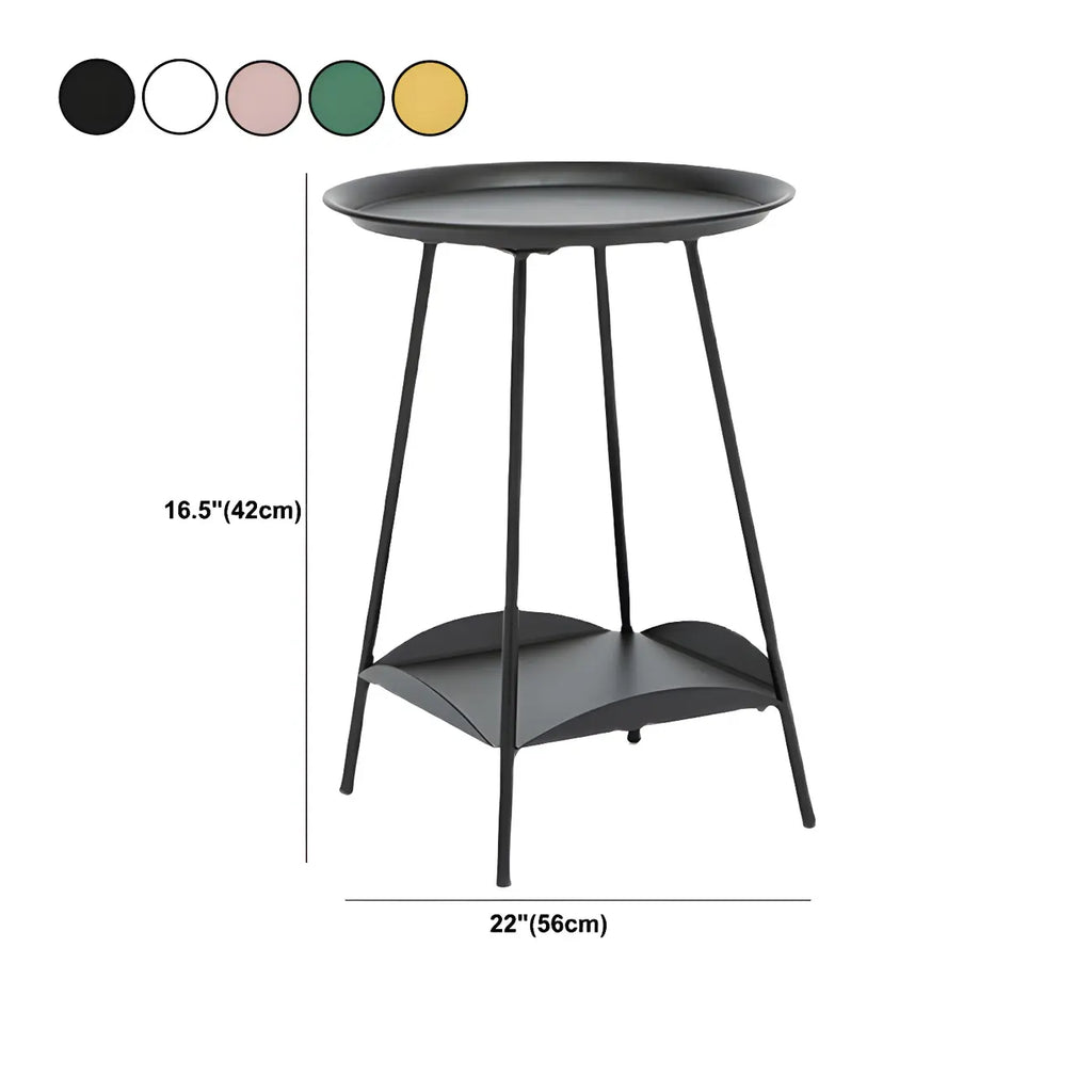 2-Tier Black Metal Side Table with Tray Top and Storage