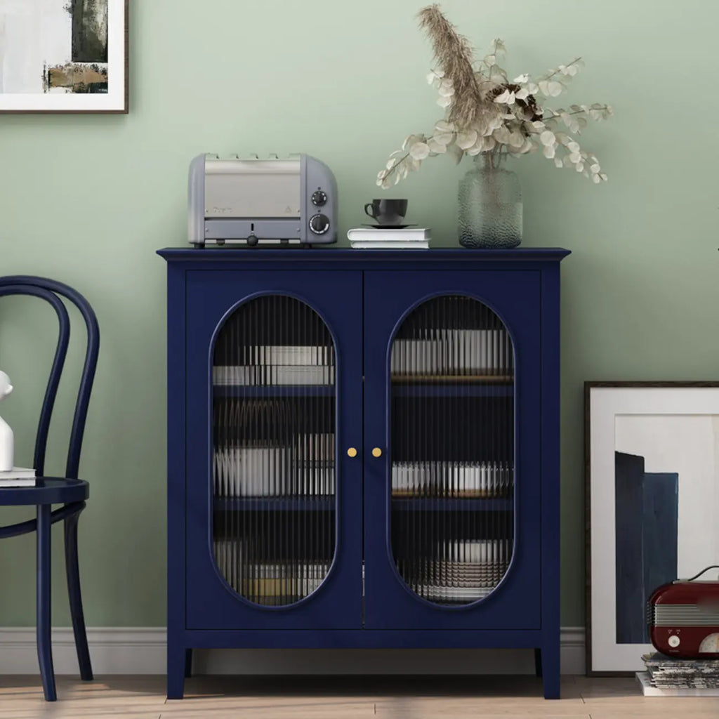 3 Tiers Modern Wood Rectangular Accent Cabinet  with Glass Door