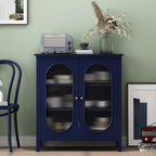 3 Tiers Modern Wood Rectangular Accent Cabinet  with Glass Door