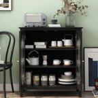 3 Tiers Modern Wood Rectangular Accent Cabinet  with Glass Door